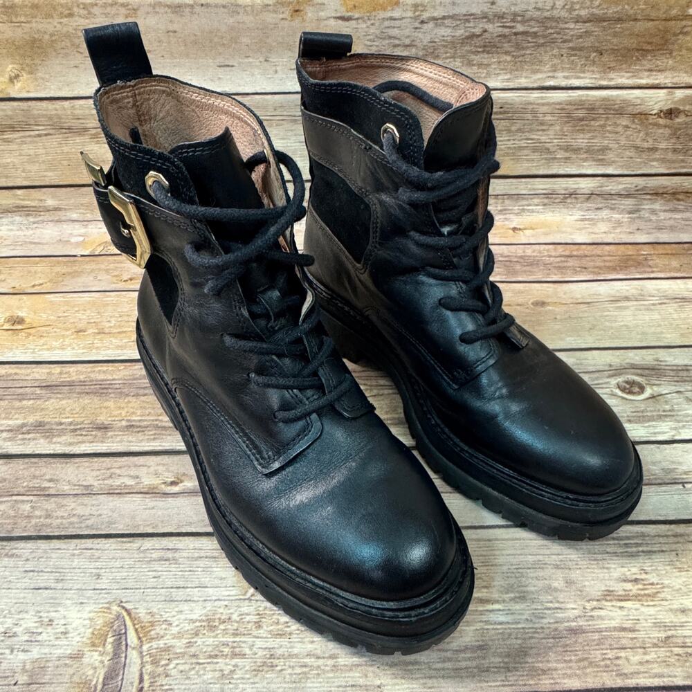 Louise et Cie Womens Black Leather Saliha Combat Boots 6M
